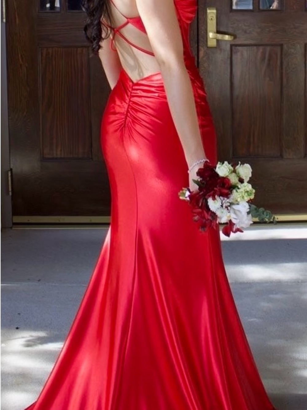 Stellah Red Satin Backless Evening Gown